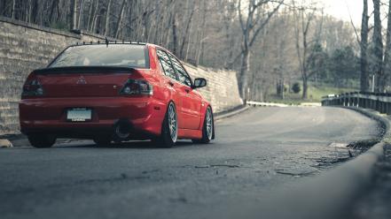 Trees cars mitsubishi roads lancer evolution jdm wallpaper