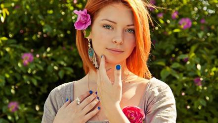 Women flowers redheads outdoors flower in hair wallpaper