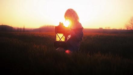 Women sunset landscapes sunlight wallpaper