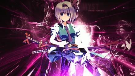 Youmu short hair white band swords ornaments wallpaper