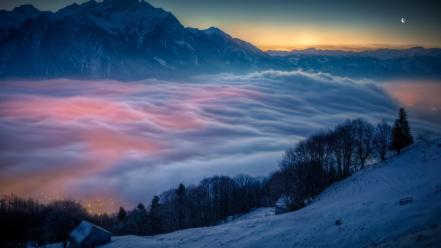 Clouds nature dawn houses colored wallpaper