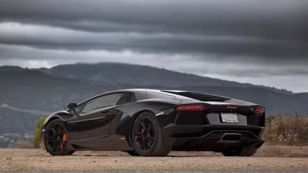 Mountains clouds cars lamborghini aventador black wallpaper