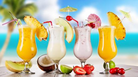 Pineapples glasses cherries straws coconut strawberries drinks lemons wallpaper