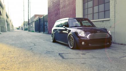 Sun cars buildings roads mini cooper black wallpaper