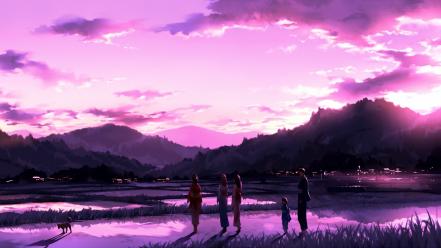 Sunset kimono scenic yukata japanese clothes wallpaper