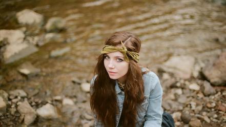 Water landscapes teen rocks green eyes bandana wallpaper