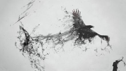 Wings birds smoke grayscale artwork simple background messenger wallpaper