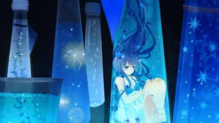 Fireworks long hair blue bubbles butterflies raindrop wallpaper