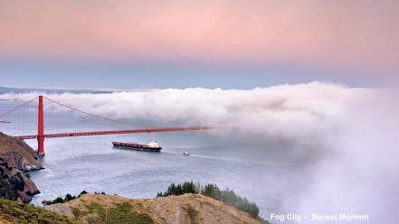 Fog golden gate bridge san francisco boats wallpaper