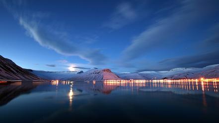 Mountains nature night lights stars city skyscapes nightfall wallpaper
