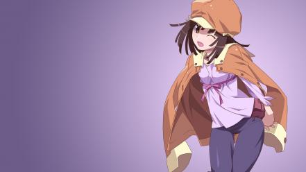 Wink hats simple background purple monogatari series wallpaper