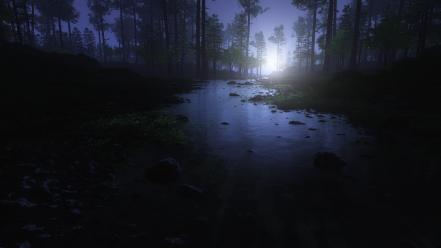 Landscapes nature forest digital art vue wallpaper