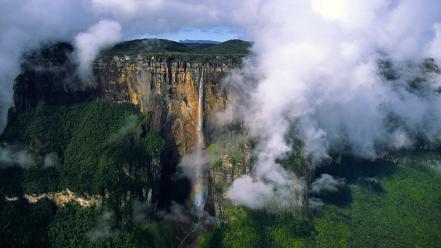 Mountains clouds landscapes nature waterfalls wallpaper