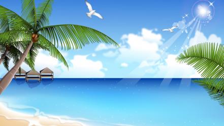 Ocean vector palm trees wallpaper