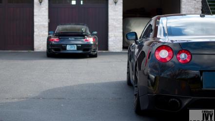 Porsche cars black jdm nissan r35 gt-r taillights wallpaper