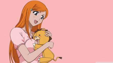 Stuffed animals orange hair simple background pink wallpaper