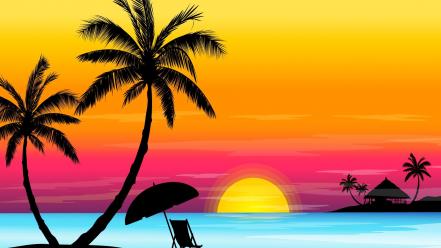Sunset vector shadows palm trees wallpaper