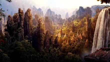 Artwork waterfalls master piece shaolin wallpaper