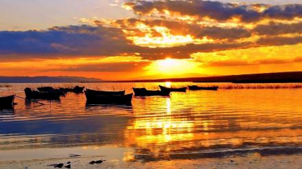 Clouds landscapes nature beach silhouette boats wallpaper