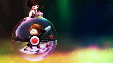 Light multicolor chibi digital art photomanipulation pokeball wallpaper