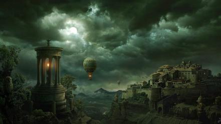 Lighthouses owls artwork balloons air master piece wallpaper