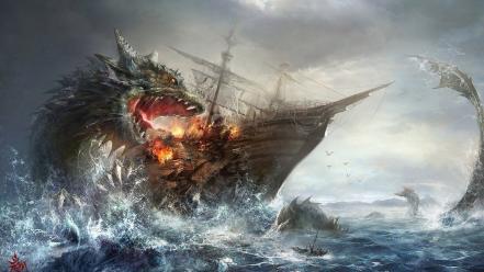 Monsters ships artwork wallpaper