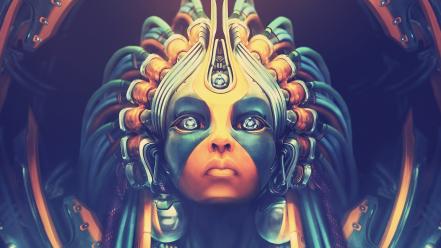Robots futuristic zen oracle digital art faces wallpaper
