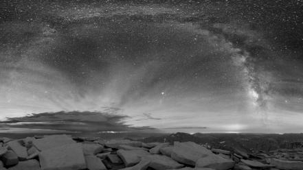 Sun stars moon milky way skyscapes wallpaper