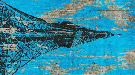 Eiffel tower blue wood textures digital art towers wallpaper