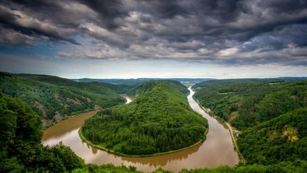 Clouds landscapes nature trees wood rivers skies wallpaper