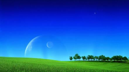 Green field blue sky1 wallpaper