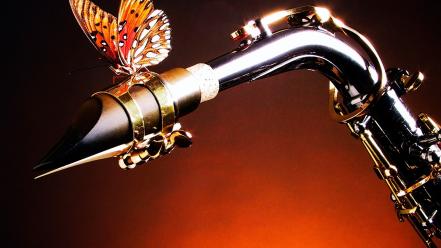 Saxophones simple background butterflies wallpaper
