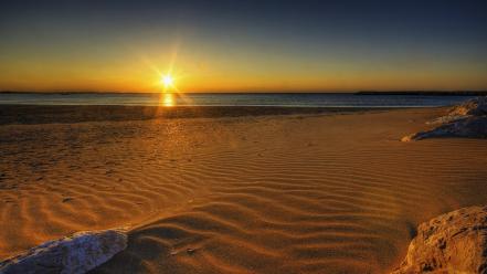 Sun beaches sand sea sunrise wallpaper