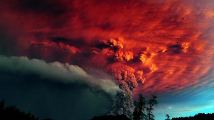 Landscapes smoke trees volcanoes wallpaper