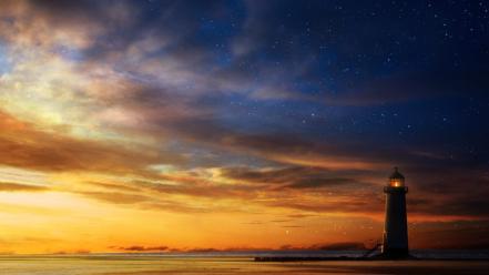 Lighthouse beach sunset wallpaper
