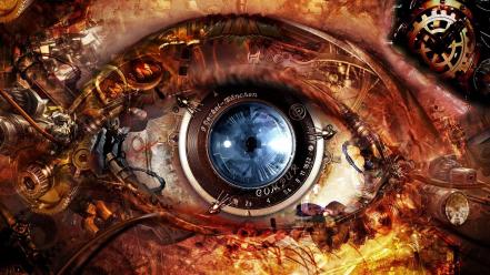 Artistic clockwork digital art eyes lens wallpaper
