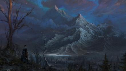 Artwork fantasy art men mountains nature wallpaper