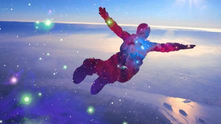 Blue colors freefall green jump wallpaper