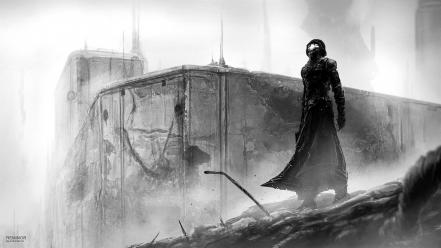 Fantastic artwork black and white destruction digital art wallpaper