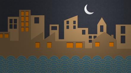 Moon cartoons cities creative design wallpaper
