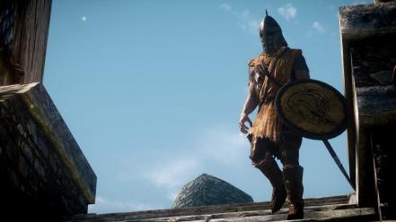 Scrolls v: skyrim medieval shields video games wallpaper