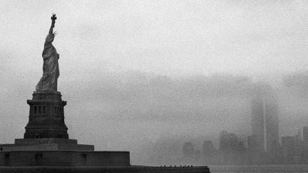 York city statue of liberty cityscapes fog wallpaper