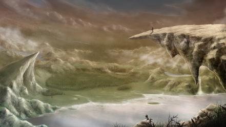 Artwork clouds digital art drawings lone man wallpaper