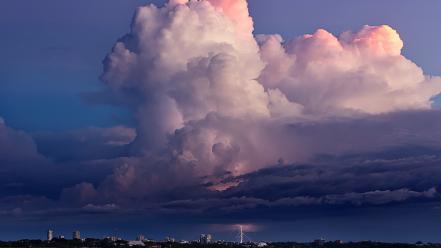 Cities clouds lightning storm wallpaper
