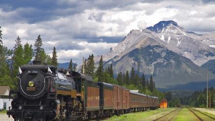 Clouds mountains railways trains wallpaper