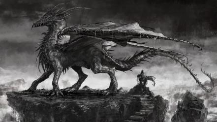 Artwork black and white dragons paintings wallpaper