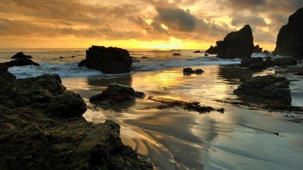 Beaches rocks sea seaside sunset wallpaper