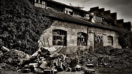 Black and white buildings houses nature old wallpaper