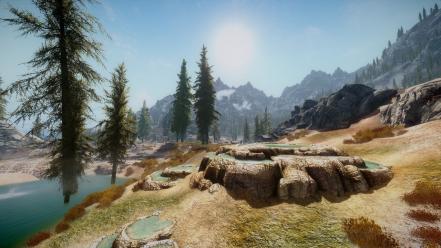 V: skyrim nature trees video games water wallpaper