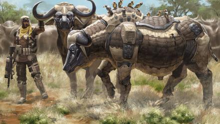 Animals artwork cyborgs futuristic horns wallpaper